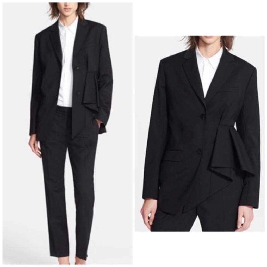 Theory Jester Asymmetric Wool Pleat Hem Blazer, Size 2 Black